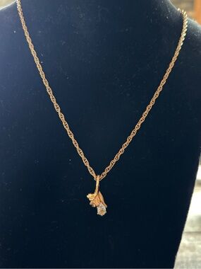 Vintage Gold Floral Drop Blue Pendant Necklace - Elegant Women’s Jewelry
